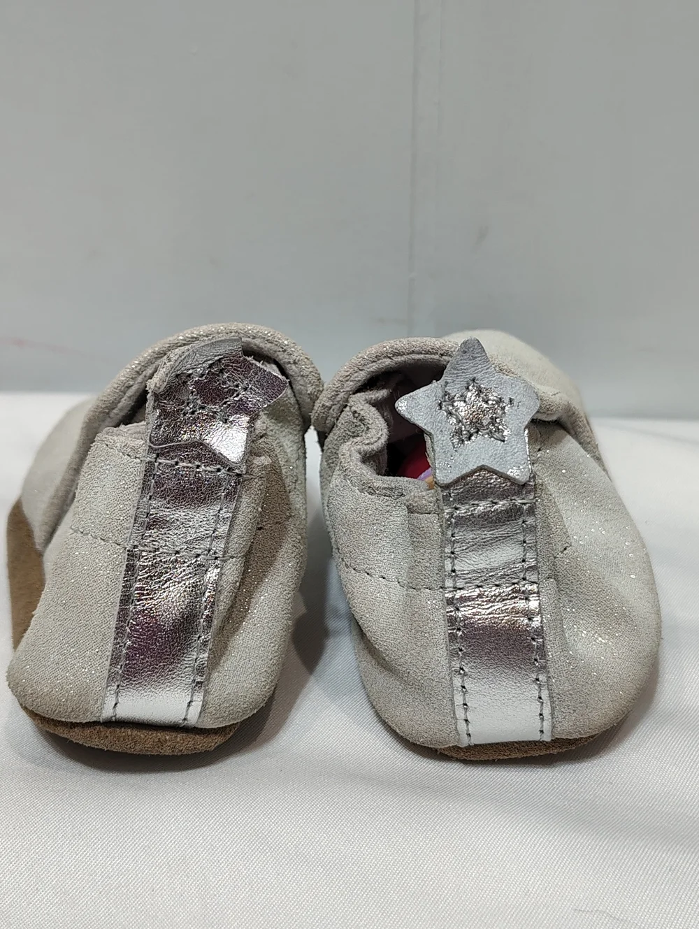 Robeez Baby Girls Silver Leather Soft Sole Shoes 6-12 Months Metallic Star